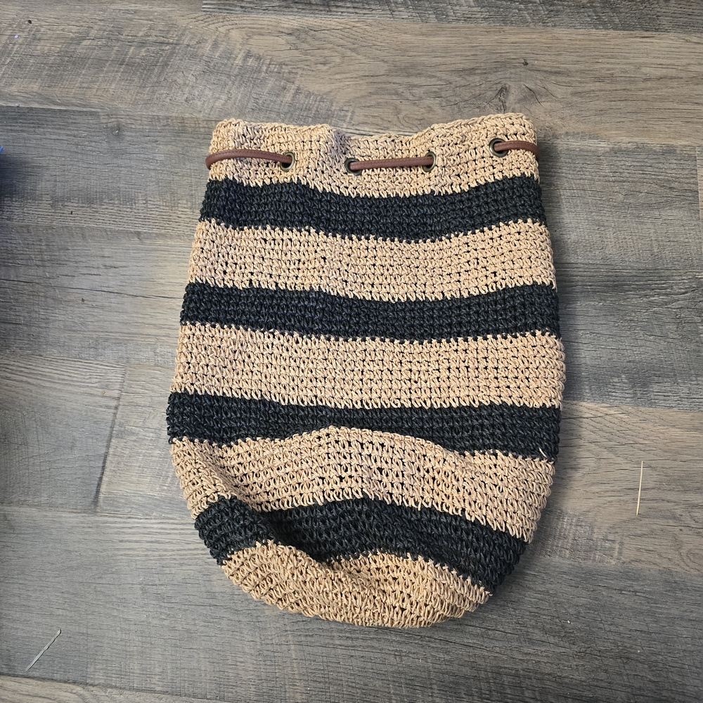 Striped Tan and Black Tote Bag